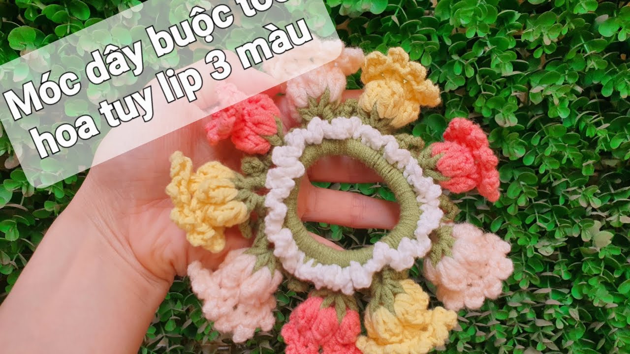 Crochet tulip scrunchies| cách móc dây buộc tóc hoa tuy lip| keiko handmade