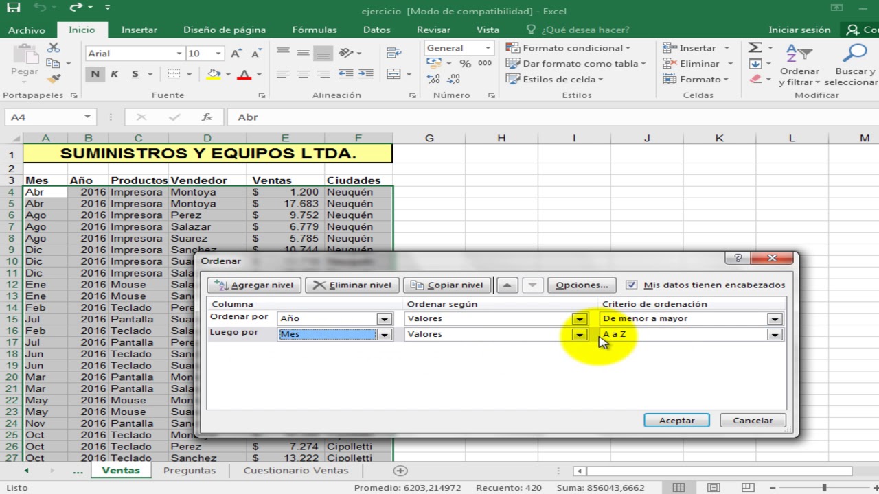 Excel - ordenar por mes - YouTube