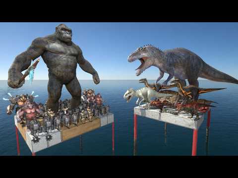 Mutant Primates Army + Kong Falling and Fight Titan Dinosaurs Team - ARBS