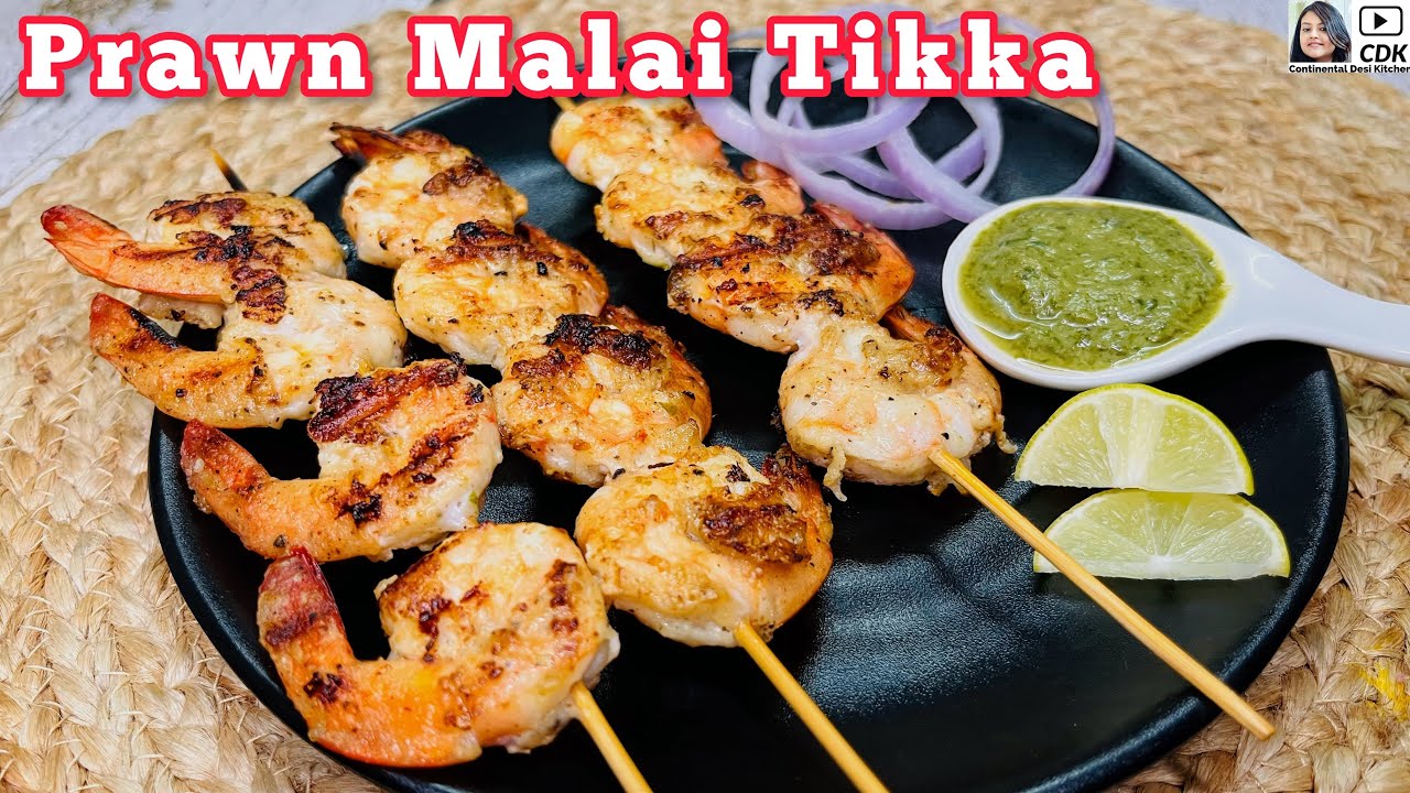 Prawn Malai Tikka Prawns Starter Recipe Tawa Grilled Prawns Tikka Pan Grilled Shrimp