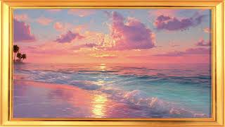 Pink Sky Beach Sunset Frame TV Art Decor Wallpaper | 4K Ambient Ocean Screensaver