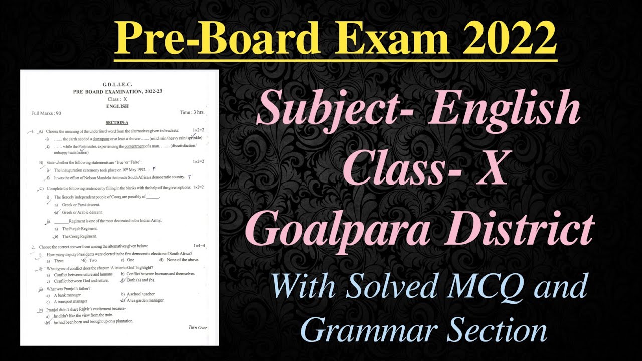 Pre- Board Exam 2023 | English | Class X | HSLC 2023 | Goalpara ...