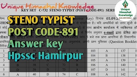 STENO TYPIST POST CODE-891 Answer Key Hpssc Hamirpur 🙏🙏
