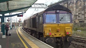 The x2 Class 66 DRS Nos.66429+66424 with RHTT was leaving from P1 at Carlisle Citadel Station.