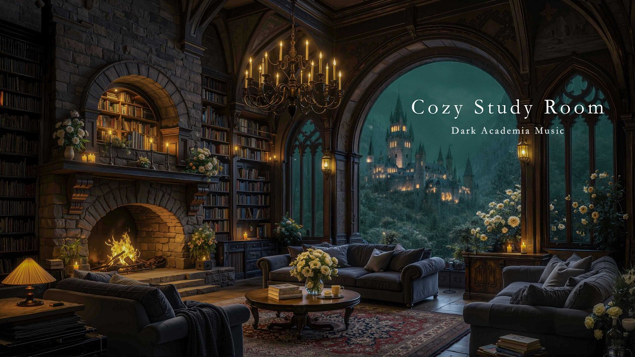 Cozy Study Ambience under the spring rain 🌧️ Dark Academia Music for Reading & Deep Reflection