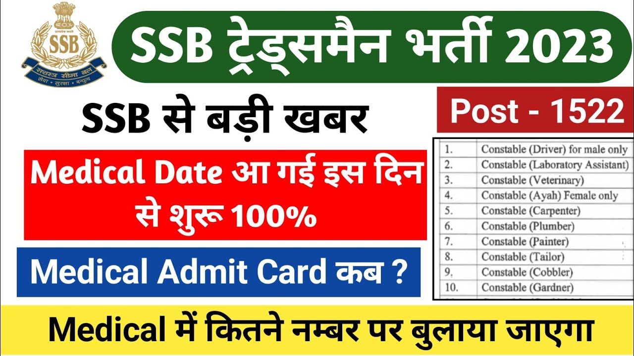 SSB Tradesman Medical Test | SSB Tradesman Medical Date 2023 | SSB Tradesman Ka Medical Kab Hoga
