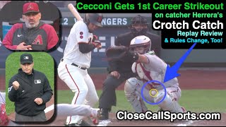 Catcher's Crotch Catch Contributes to Cecconi's 1st Career Strikeout Thanks to Foul Tip Rules Change