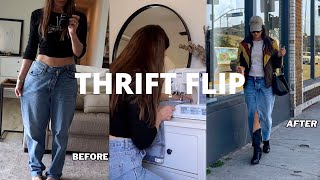 THRIFT FLIP 🦋 DIY DENIM SKIRT ✨  $7 Thrift Store Denim into a Stylish Denim Maxi Skirt!