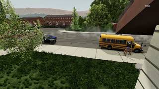 Crash at a school bus stop multiple security cam angles