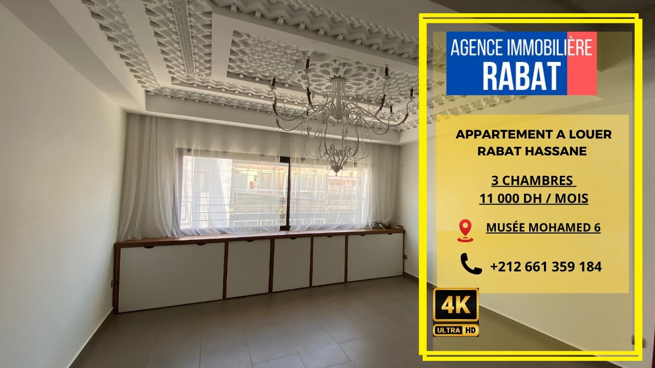 Appartement à louer Rabat Hassan – 110 m² à deux pas de la Mosquée Mohammed VI