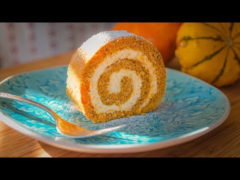 Incredibly delicious PUMPKIN ROLL cake with cream cheese filling  easy recipe