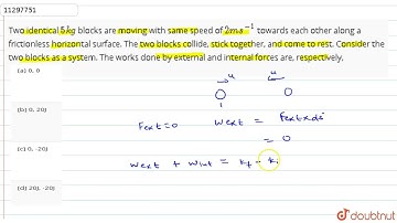 Two identical 5kg blocks are moving with same speed of 2ms^-1 towards each other along a frictio...