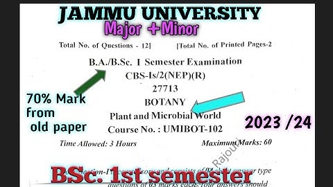 BSc. 1st semester question paper of Botany ||Jammu university || 1st semester || #botany #questionpa