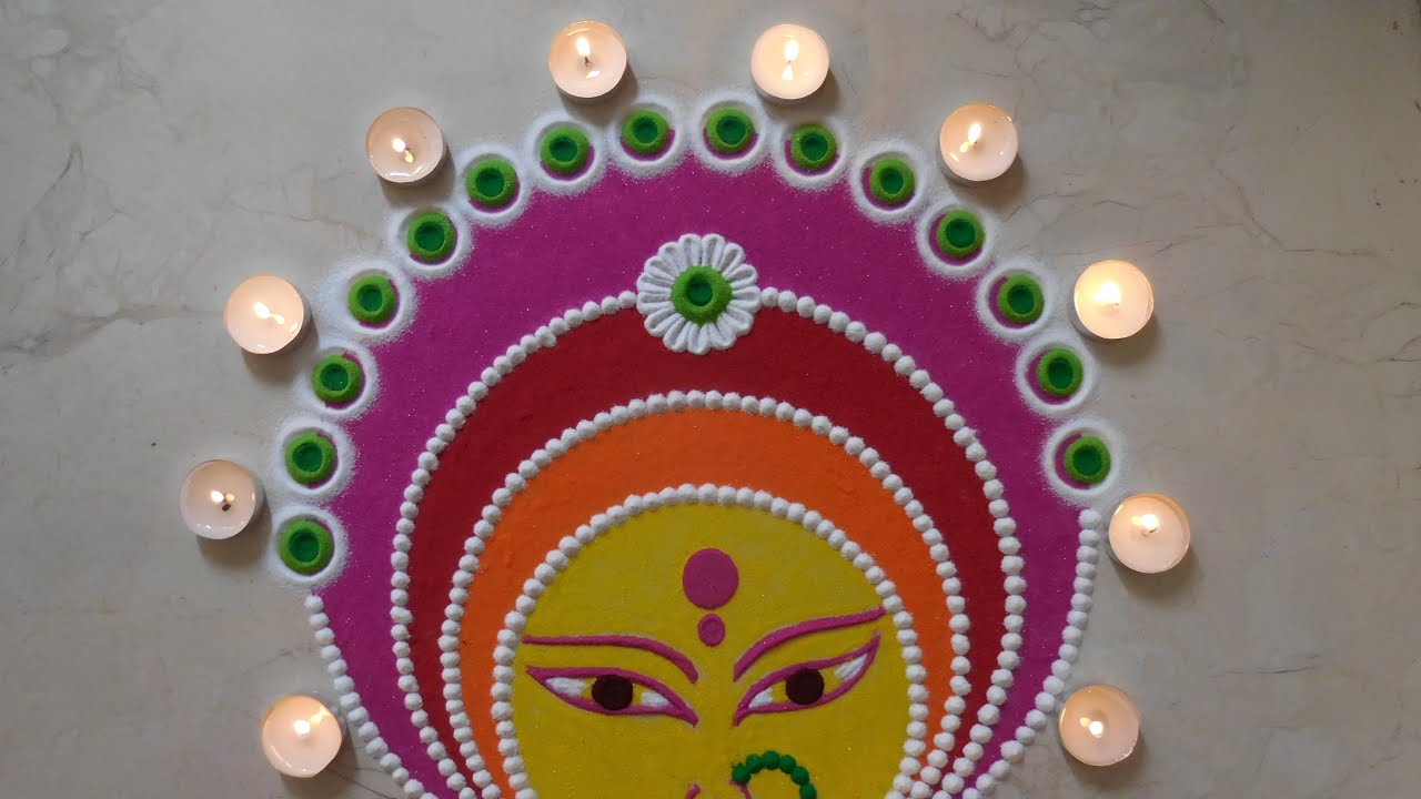 Navratri Rangoli Design | Durga Face Rangoli | Diwali Special Easy ...