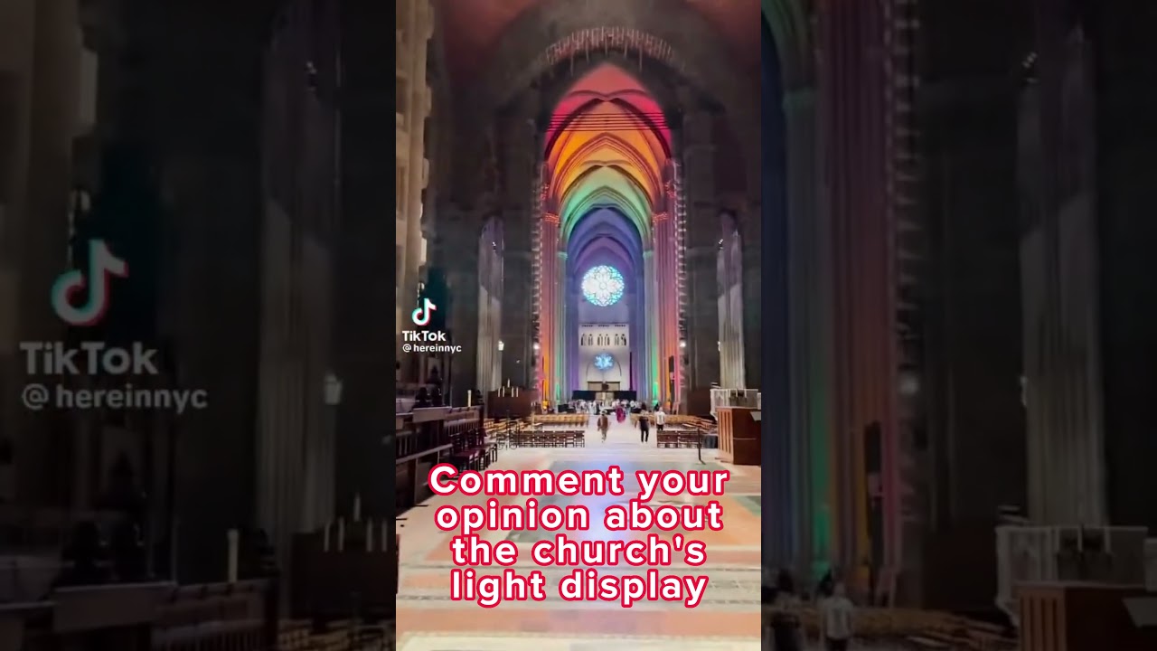 Cathedral of St. John the Divine Lights Up Columns for Pride Month 