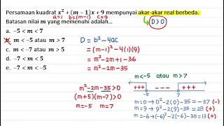 Menentukan akar persamaan kuadrat, batasan nilai m