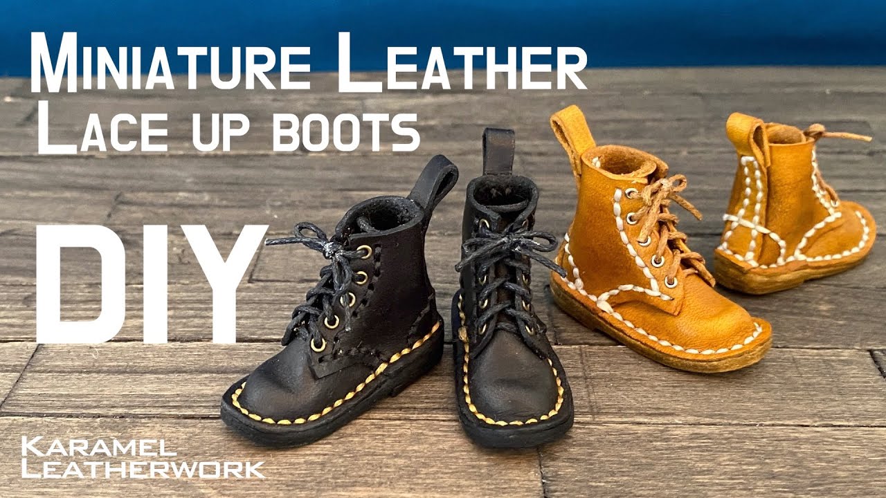 [ DIY ] Making Miniature Leather Lace Up boots [ Leathercraft ] YouTube