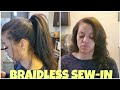 BRAIDLESS SEW-IN...NO BRAIDS, NO NEEDLE & THREAD, NO HEAT TOOLS, NO GLUE!! How to achieve this style