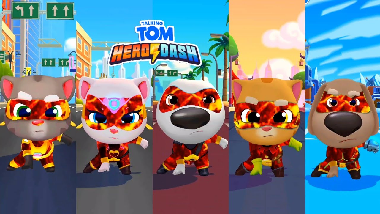 Talking Tom Hero Dash Discover All The Heroes - Lava Outfits - All Bosses Defeated Android Gameplay