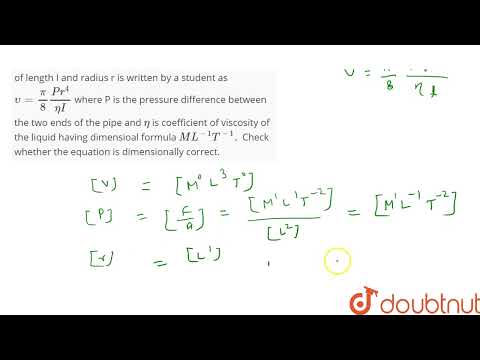 The rate of flow (V) of a liquid flowingthrough a pipe of radius r and pressure gradient (P//I) ...