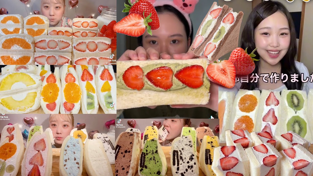 JAPANESE FRUIT SANDWICH 🍓ASMR VIRAL TIKTOK MUKBANG 🍊