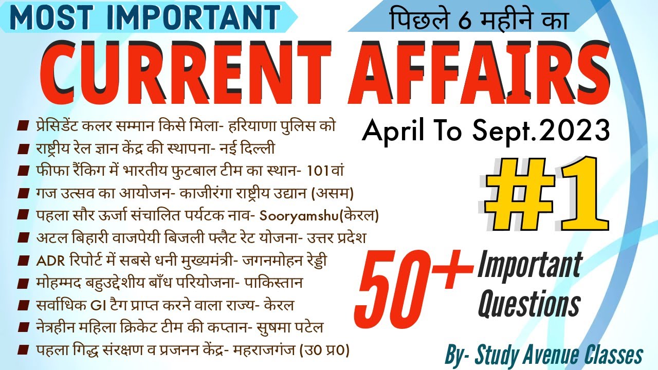 Last 6 Month Current Affairs 2023 | April to Sept. 2023 | Current ...