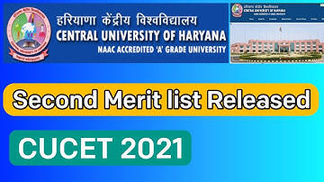 CUHAR || Second merit list Released || Center University of Haryana || CUCET 2021