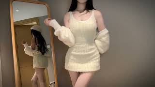 Cream Mini Skirt Look 🤍✨ | Soft & Sexy Aesthetic screenshot 2