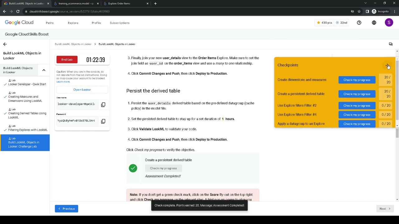 GCP Build LookML Objects in Looker: Challenge Lab  GSP361