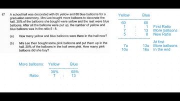 P6 2018 Henry Park SA1 Q17 - Ratio Percentage | School hall yellow blue balloons | PSLE Maths