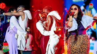 Shatta Wale kiss his 2 wives @ShattaFest. McBrown Surprises him. Hajia4Real’s nyash electrocuted him