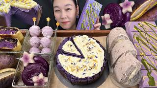 💜UBE Basque Cheesecake Mukbang｜Homemade Dubai Chocolate, Purple Cakes, Taro Mochi & Rare Fruit | 먹방 screenshot 1
