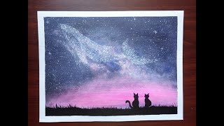 How to draw a starry sky / Как нарисовать звездное небо / рисуем котиков / Draw cats