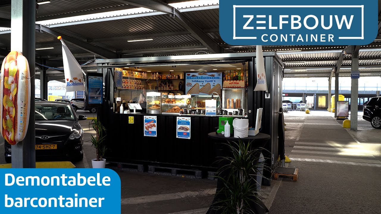 Demontabele barcontainer met een opklapbare luifel