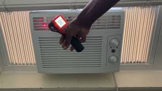 GE 5000 BTU window ac startup on hot day and temperature checks.