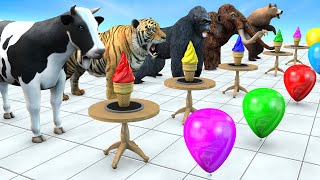 Mammoth Elephant Cow Tiger Choose The Right Ice Cream Challenge With Gorilla Water Balloon Challenge