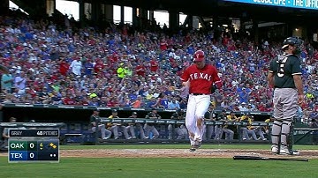 OAK@TEX: Arencibia singles to center, plates Adduci