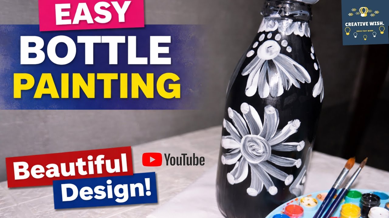 Простая роспись бутылки | Красивый цветочный узор на стеклянной бутылке