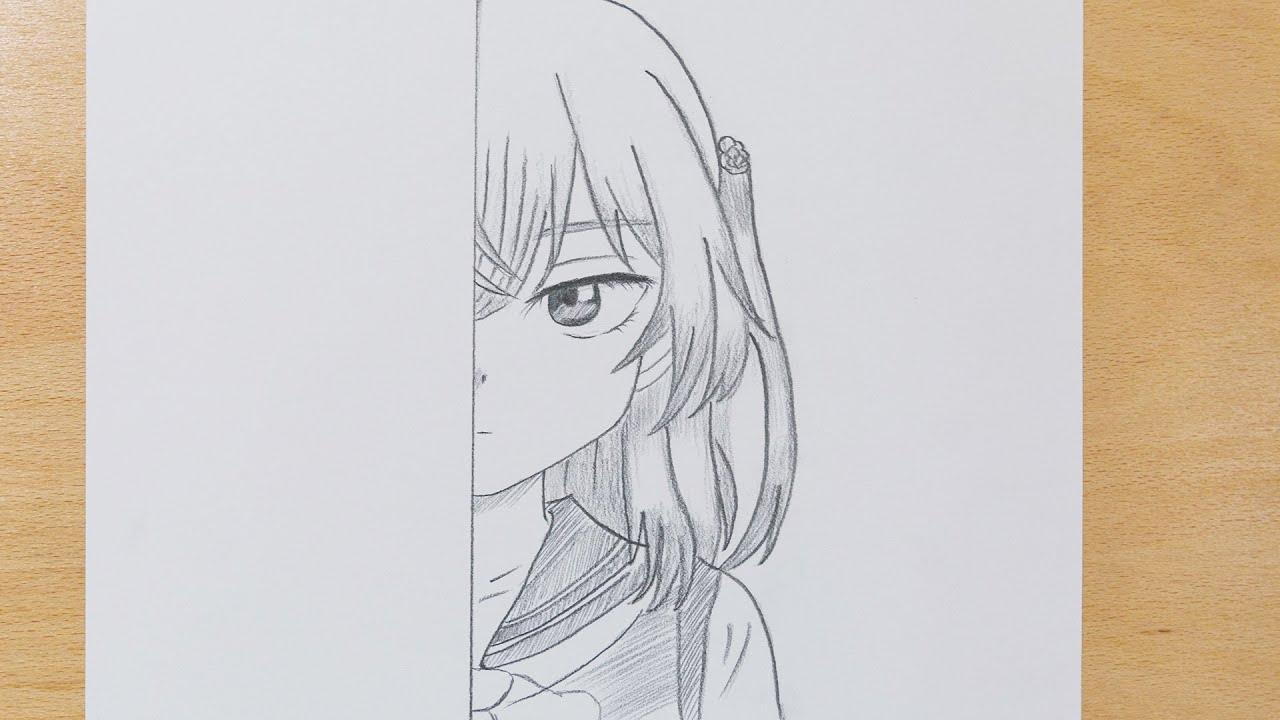 desenho de anime fácil, como desenhar metade do rosto Inui Sajuna fácil