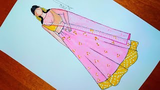 تعلم رسم اللباس الهندي \ رسم الساري الهندي 3_ Comment dessiner une robe indienne