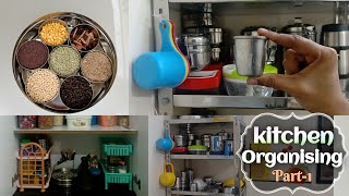 Kitchen organization part 1||space saving kitchen organising||semi modular kitchen