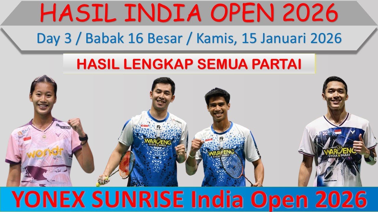 Hasil India Open 2026 Hari Ini │ Day 3 / Babak 16 Besar │ 2 Wakil Indonesia Lolos Perempat Final │