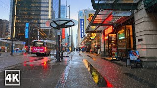 【4K】Vancouver City Christmas Walk in The Rain, Travel Canada 2023, Binaural City Sounds
