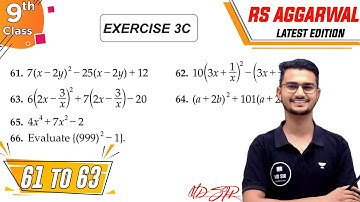 Rs Aggarwal Class 9 | Exercise 3C Q. 61-63 | Chapter 3 Factorisation of Polynomials | Md Sir Class 9
