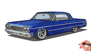 How to draw a CHEVROLET IMPALA 1964 / drawing Chevrolet Impala lowrider car
