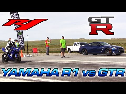 Yamaha R1 vs Nissan GTR - 1/2 Mile Drag Race!