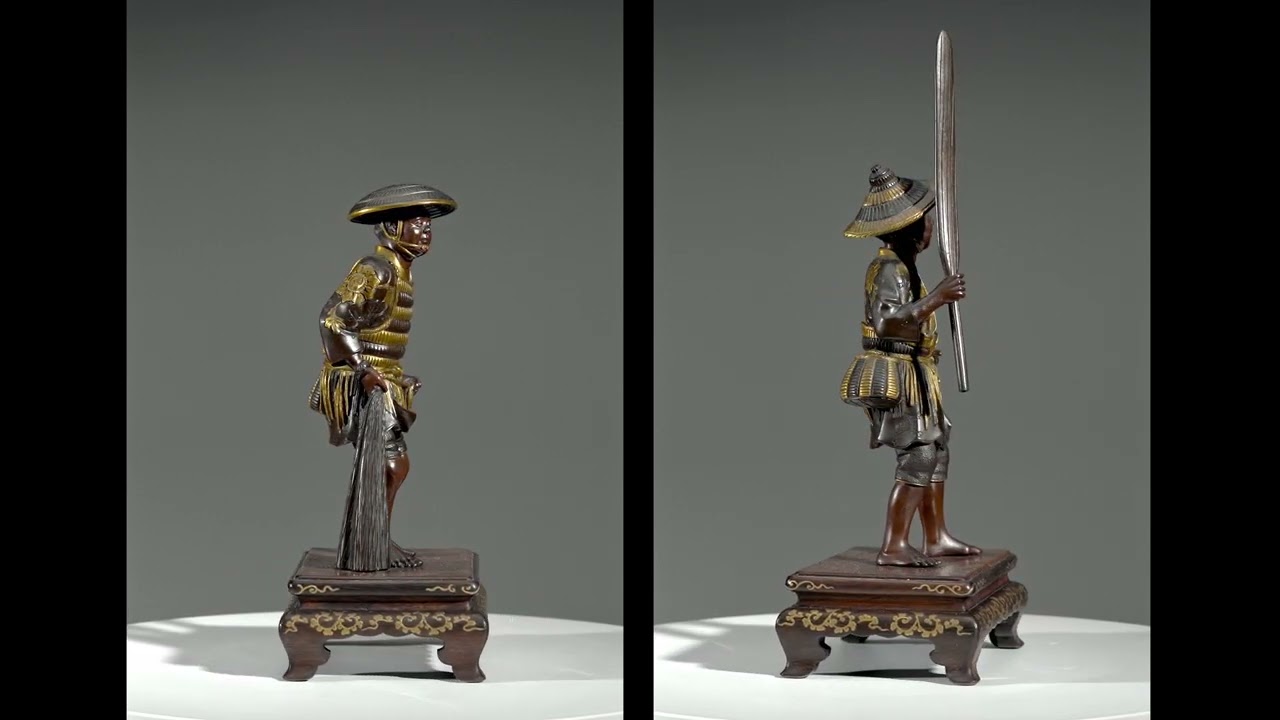 Lot 18 - MIYAO: A PAIR OF PARCEL-GILT BRONZE FIGURES