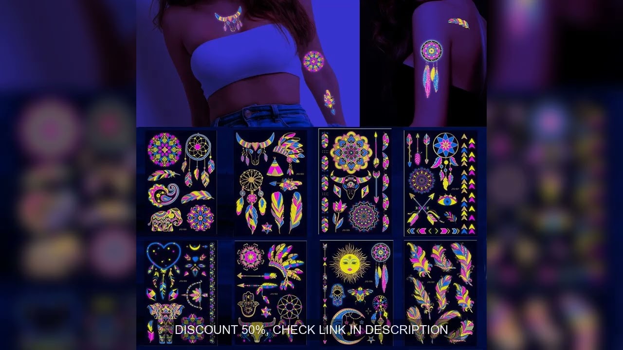 Luminous Temporary Tattoos Stickers Fluorescent Neon In Dark Illuminate Tattoo Elephant/Love Heart S