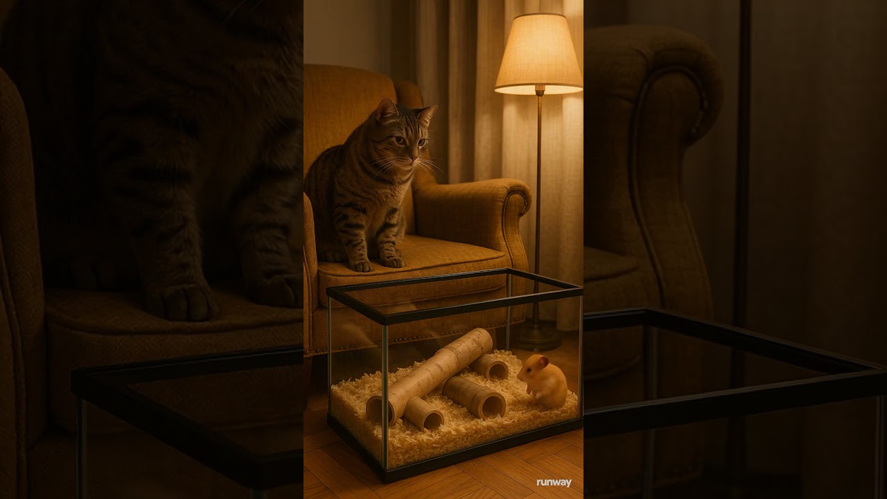 Curious Encounter: Cat Meets Hamster