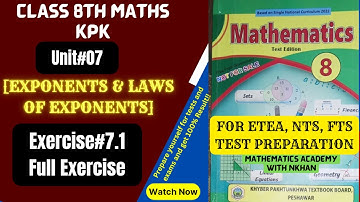 Exercise 7.1 Unit 7 Exponents and laws of Exponents|Class 8 Maths kpk